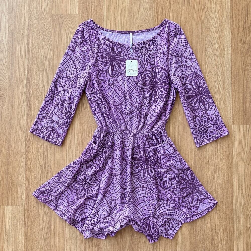 Free People NWT Purple Boho Paisley Medallion Print Mini Dress